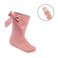 S141-RO: Rose Gold Knee Length Socks w/Bow (0-24 Months)